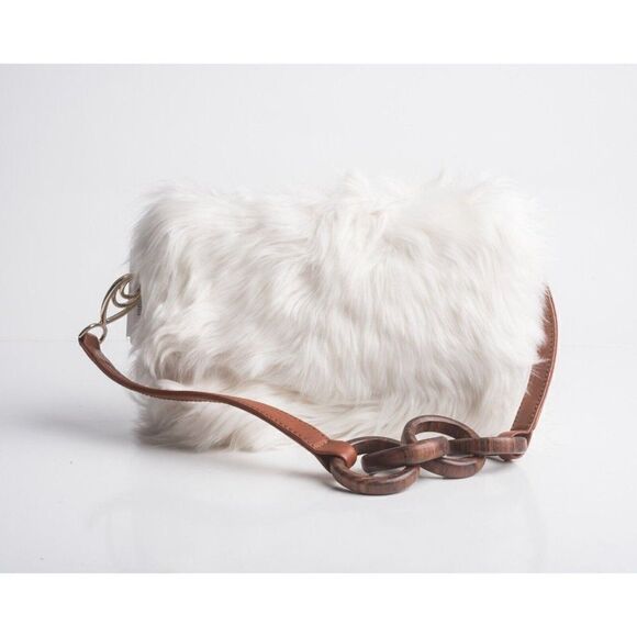 Brother Vellies Lijadu Shearling Billfold Shoulder Bag Purse in White Alpaca Fur - Picture 1 of 9